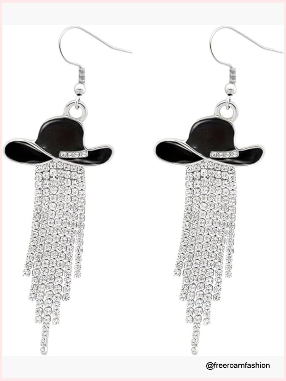 Cowgirl Hat Rhinestone Tassel Dangle Earrings Western Concert Jewelry